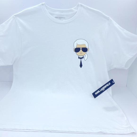 KARL LAGERFELD PARIS, WHITE TEE SHIRT, 100% COTTON, UNISEX, LARGE SIZE - Picture 5 of 16